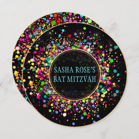 PixDezines Dazzled/Neon Confetti/Bat Mitzvah Kaart (Voorkant / Achterkant)