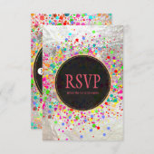PixDezines Dazzled/Neon Specks/Bat Mitswa RSVP Kaart (Voorkant / Achterkant)