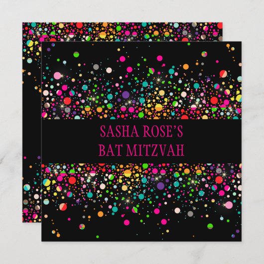 PixDezines Dazzled/Neon Specks/Bat Mitzvah Kaart (Voorkant / Achterkant)