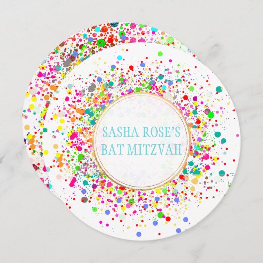 PixDezines Dazzled/Neon Specks/Bat Mitzvah Kaart (Voorkant / Achterkant)