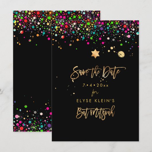 PixDezines Dazzled Rainbow Mitzvah Save the Date (Voorkant / Achterkant)