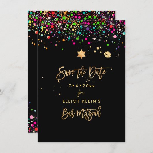 PixDezines Dazzled Rainbow Mitzvah Save the Date (Voorkant / Achterkant)