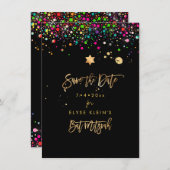 PixDezines Dazzled Rainbow Mitzvah Save the Date Bedankkaart (Voorkant / Achterkant)