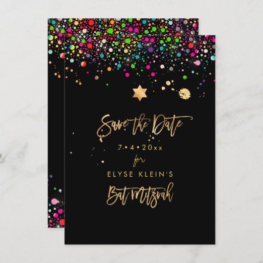 PixDezines Dazzled Rainbow Mitzvah Save the Date Bedankkaart (Voorkant / Achterkant)