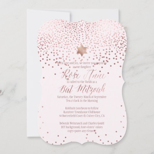 PixDezines Dazzled Roos Gold/Faux Foil/Bat Mitzvah Kaart (Achterkant)