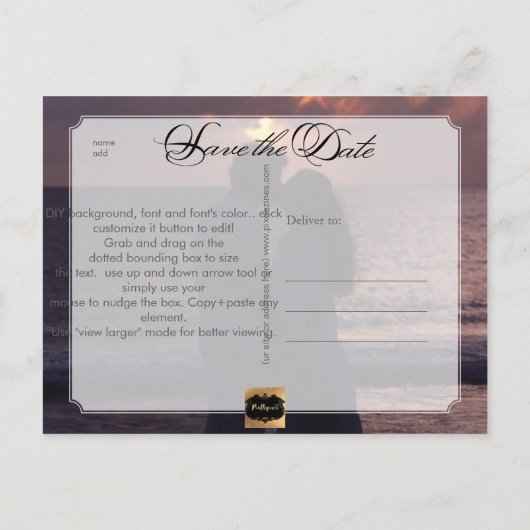 PixDezines De datum/het Fancy script opslaan Aankondigingskaart (Achterkant)