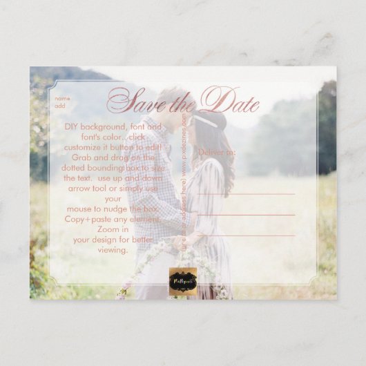 PixDezines De datum/het Fancy script opslaan Aankondigingskaart (Achterkant)