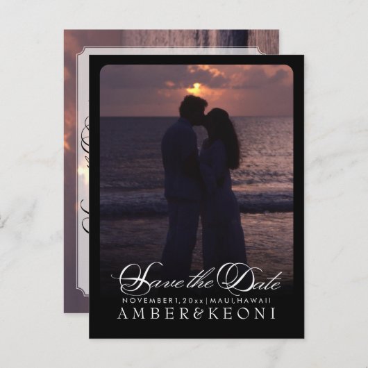 PixDezines De datum/het Fancy script opslaan Aankondigingskaart (Voorkant / Achterkant)