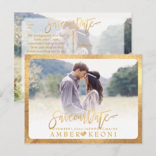 PixDezines De datum/het Fancy script opslaan Aankondigingskaart (Voorkant / Achterkant)