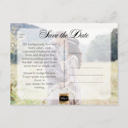 PixDezines De datum/het Fancy script opslaan Aankondigingskaart (Achterkant)