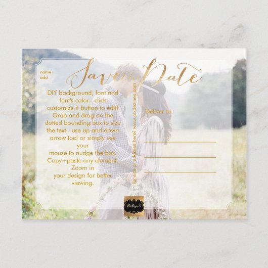 PixDezines De datum/het Fancy script opslaan Aankondigingskaart (Achterkant)