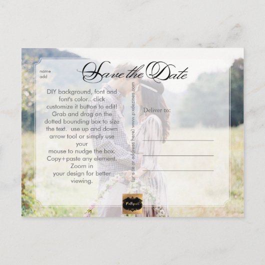 PixDezines De datum/het Fancy script opslaan Aankondigingskaart (Achterkant)