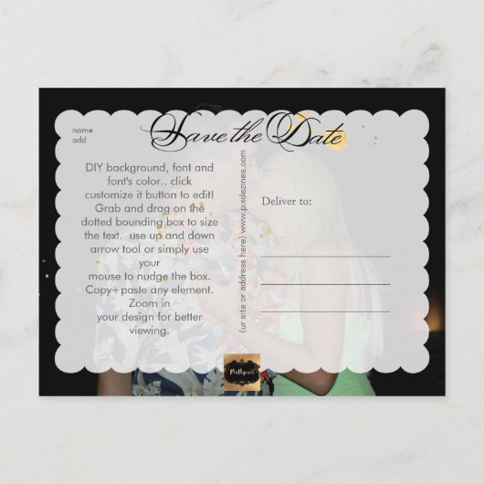 PixDezines De datum/het Fancy script opslaan Aankondigingskaart (Achterkant)