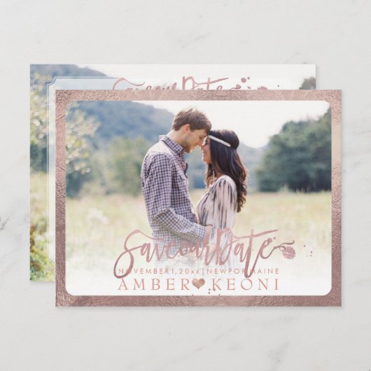 PixDezines De datum/het penseelscript opslaan Aankondigingskaart (Voorkant / Achterkant)