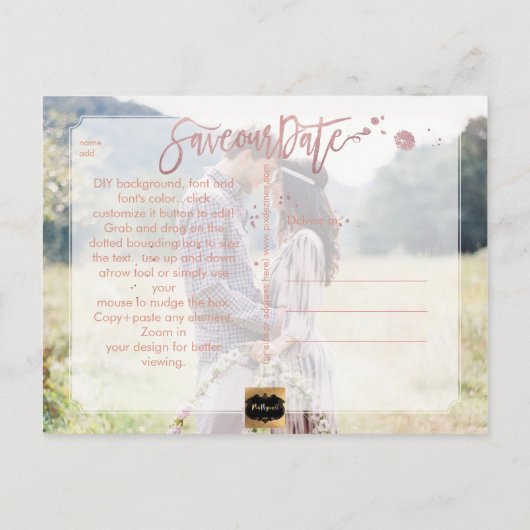 PixDezines De datum/het penseelscript opslaan Aankondigingskaart (Achterkant)