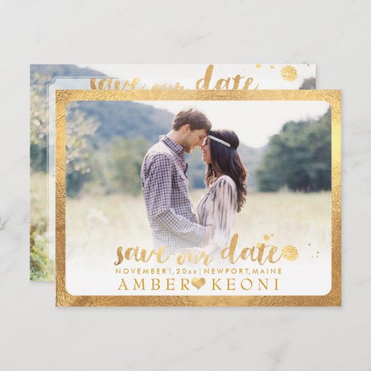 PixDezines De datum/het penseelscript opslaan Aankondigingskaart (Voorkant / Achterkant)