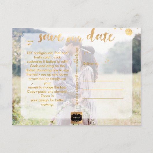 PixDezines De datum/het penseelscript opslaan Aankondigingskaart (Achterkant)