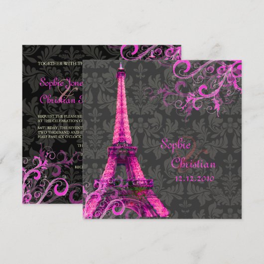PixDezines DE EIFFELTOREN/ROZE/DIY KLEUR Kaart (Voorkant / Achterkant)