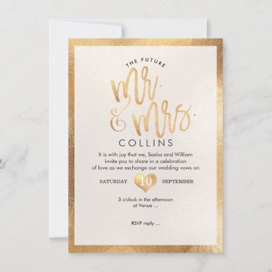 PixDezines de heer en mevrouw Faux Gold Hearts Kaart (Achterkant)