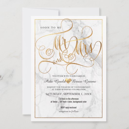 PixDezines de heer Mrs Faux Gold Fancy Script+Marb Kaart (Voorkant)