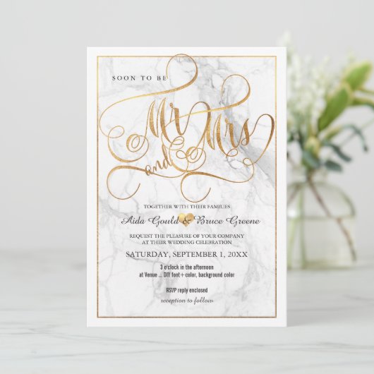 PixDezines de heer Mrs Faux Gold Fancy Script+Marb Kaart (Staand voorkant)