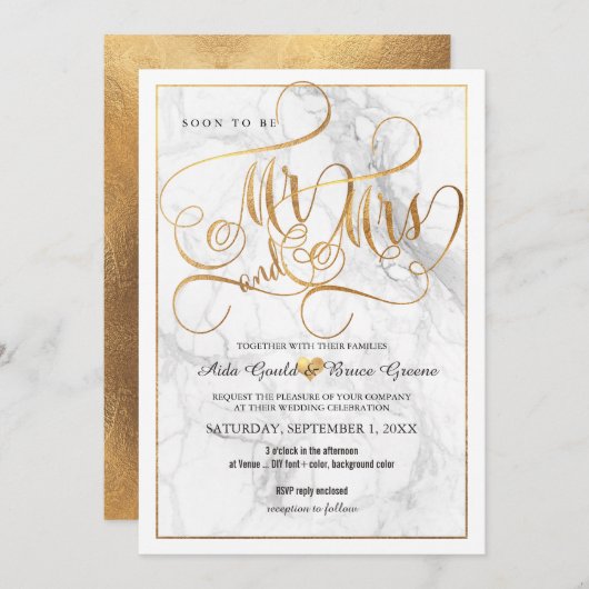 PixDezines de heer Mrs Faux Gold Fancy Script+Marb Kaart (Voorkant / Achterkant)