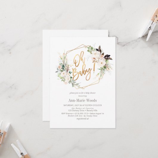 PixDezines de Waterverf het Stomme Baby shower van Kaart (Voorkant / Achterkant in situ)