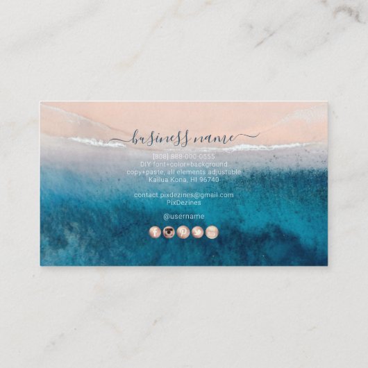 PixDezines Deep Blue Zee Beach Reward Card Visitekaartje (Achterkant)