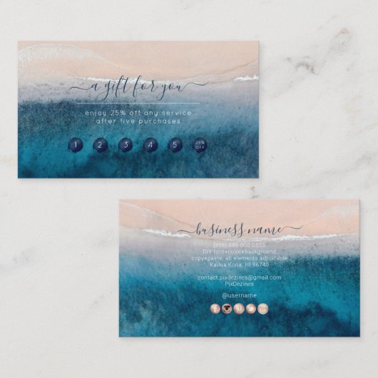 PixDezines Deep Blue Zee Beach Reward Card Visitekaartje (Voorkant / Achterkant)