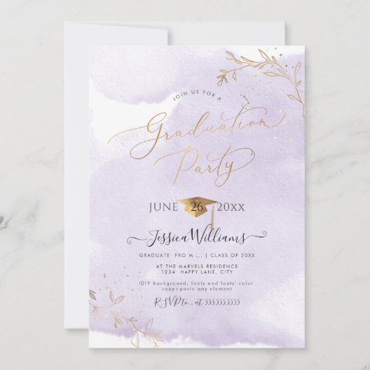 PixDezines Delicate Gold Foliage Afstuderen Kaart (Voorkant)