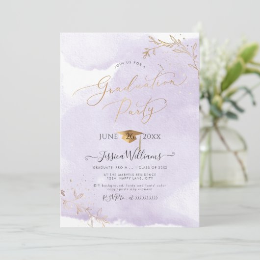 PixDezines Delicate Gold Foliage Afstuderen Kaart (Staand voorkant)