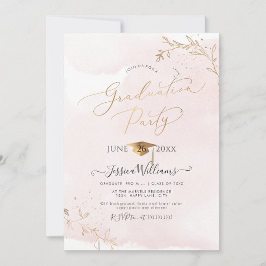 PixDezines Delicate Gouden Blad Graduatie Kaart (Voorkant)