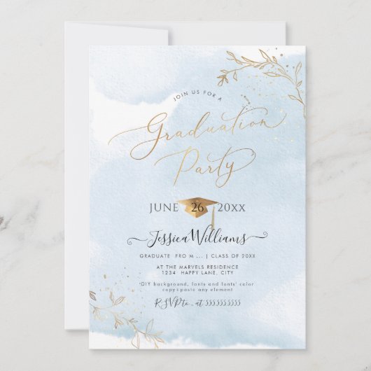 PixDezines Delicate Gouden Blad Graduatie Kaart (Voorkant)