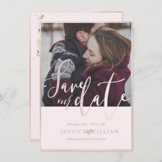 PixDezines DELICATE LIEFDE BLUSH ROZE DIY ACHTERGR Save The Date (Voorkant / Achterkant)