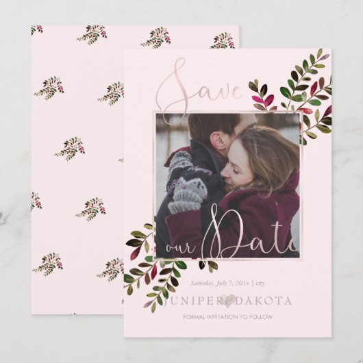 PixDezines DELICATE LIEFDE BLUSH ROZE DIY ACHTERGR Save The Date (Voorkant / Achterkant)