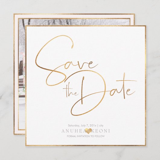 PixDezines DELICATE LOVE FAUX GOLD|BOTANICA Save The Date (Voorkant / Achterkant)