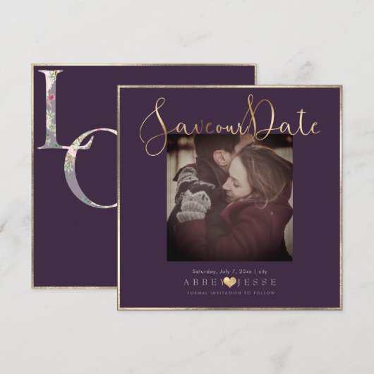 PixDezines DELICATE LOVE FAUX GOLD|DIY-KLEUR Save The Date (Voorkant / Achterkant)