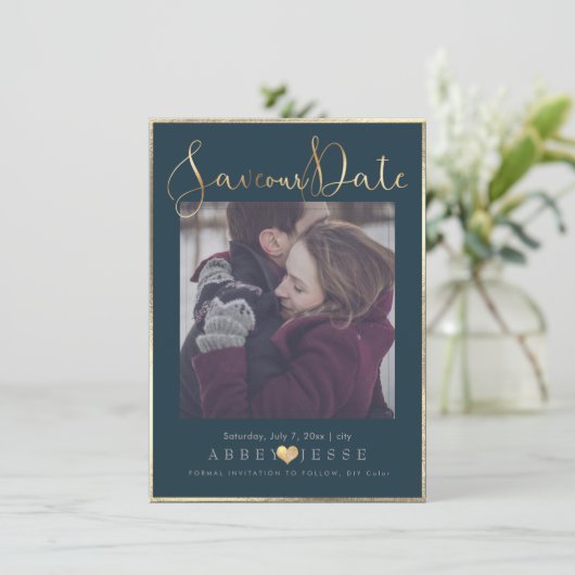 PixDezines DELICATE LOVE FAUX GOLD|DIY-KLEUR Save The Date (Staand voorkant)