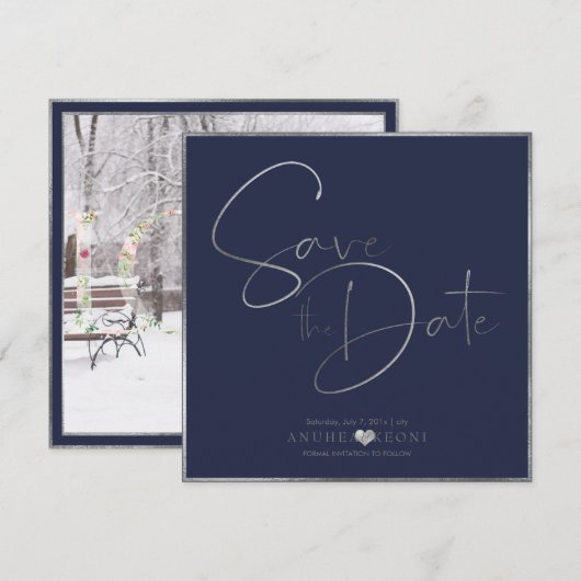 PixDezines DELICATE LOVE FAUX SILVER|BOTANICA Save The Date (Voorkant / Achterkant)