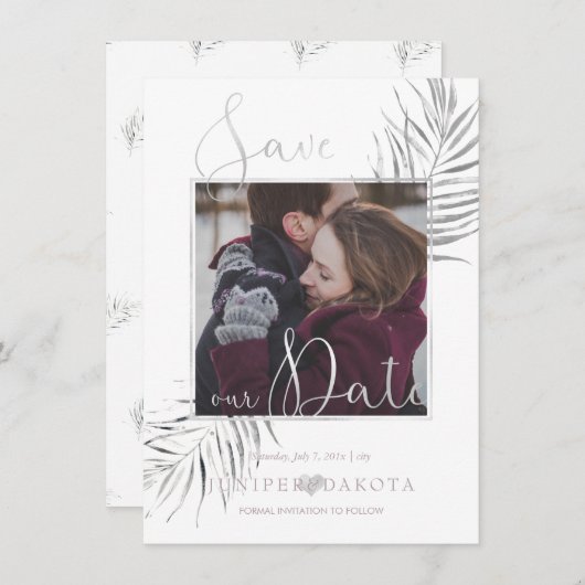 PixDezines DELICATE LOVE+PALM FRONDS Save The Date (Voorkant / Achterkant)