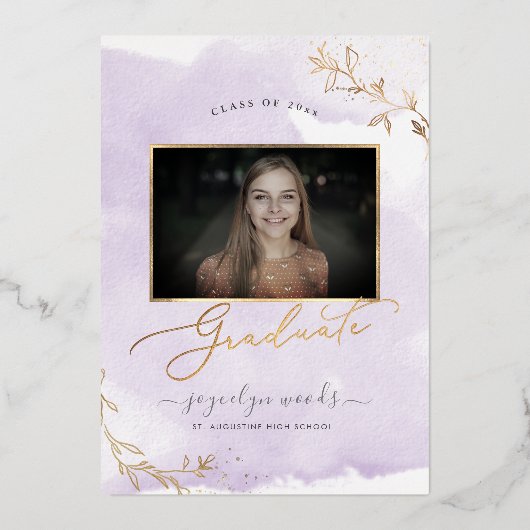 PixDezines Delicate Roos Gold Foliage Afstuderen F Folie Uitnodiging (Achterkant)