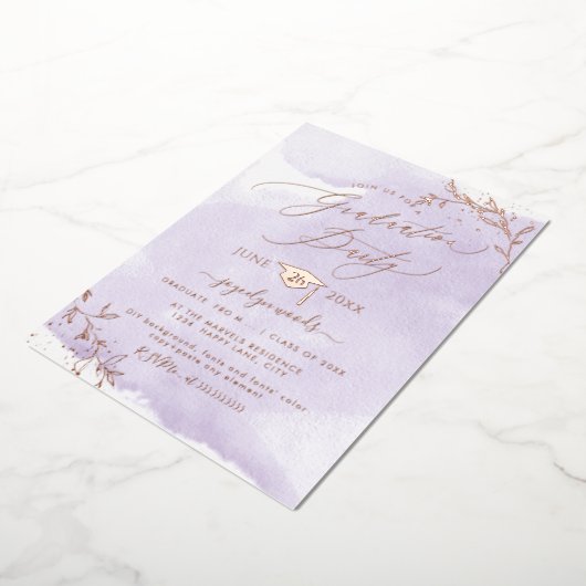 PixDezines Delicate Roos Gold Foliage Afstuderen F Folie Uitnodiging (Gedraaid)