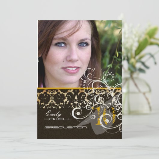 PixDezines Desiree Damask/2011 Afstuderen Invites Kaart (Staand voorkant)