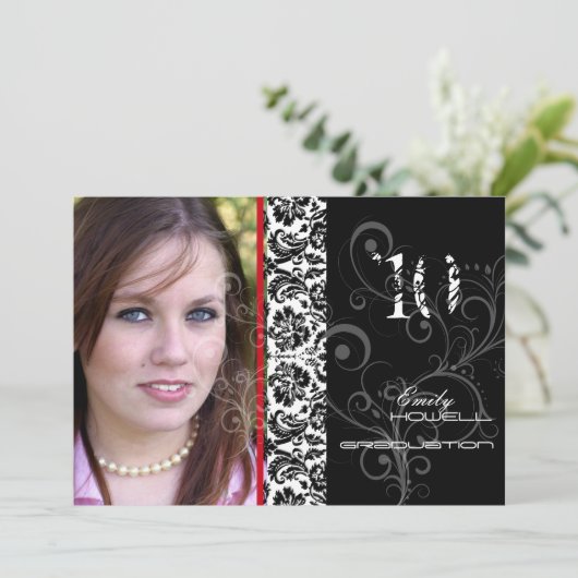 PixDezines Desiree Damask/2011 Afstuderen Invites Kaart (Staand voorkant)