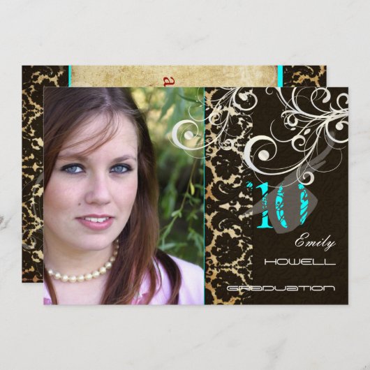 PixDezines Desiree Damask/2013 Afstuderen Invites Kaart (Voorkant / Achterkant)