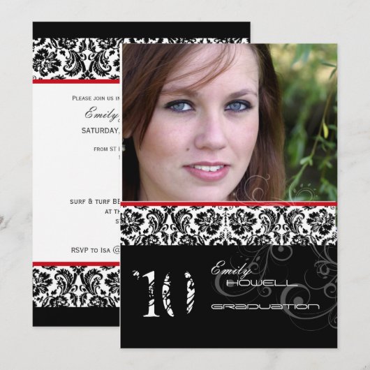 PixDezines Desiree Damask/2013 Afstuderen Invites Kaart (Voorkant / Achterkant)