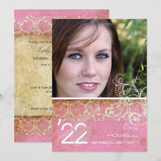 PixDezines Desiree Damask/+Roze Kaart (Voorkant / Achterkant)