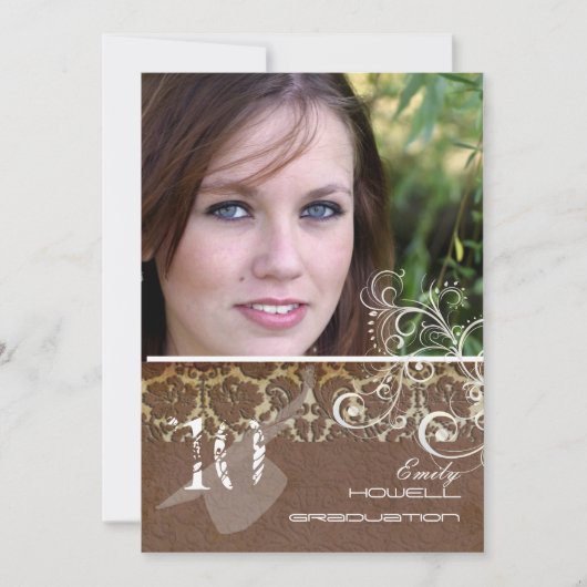 PixDezines Desiree Damask+Swirls Afstuderen Kaart (Voorkant)