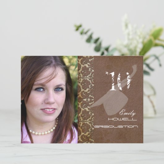 PixDezines Desiree Damask+Swirls Afstuderen Kaart (Staand voorkant)