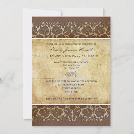 PixDezines Desiree Damask+Swirls Afstuderen Kaart (Achterkant)